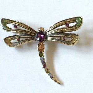 Monet Vintage Dragonfly Brooch Multicolored